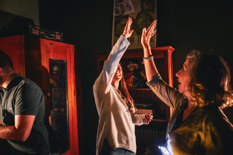 Two women celebrating